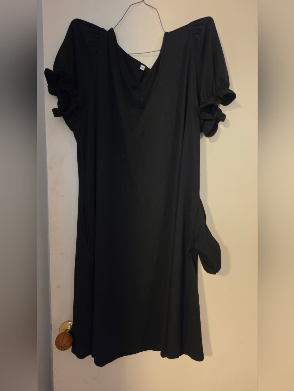Black Ruffle Sleeve V-Neck Women's Dress Tshirt Material 2X Worn Once